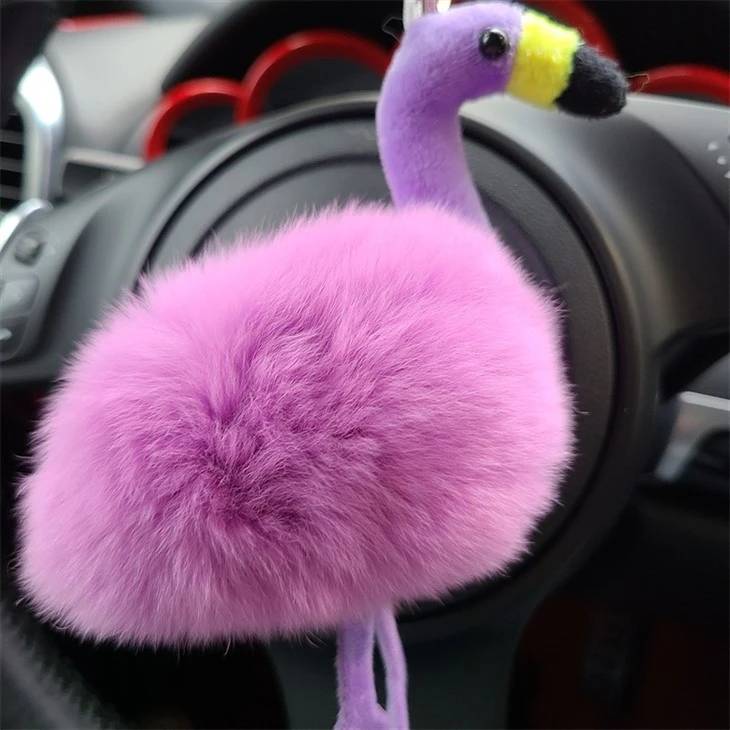 2023 Creative Women's Fur Bag Pendant Car Key Chain Cute Flamingo Plush Ball Keychain